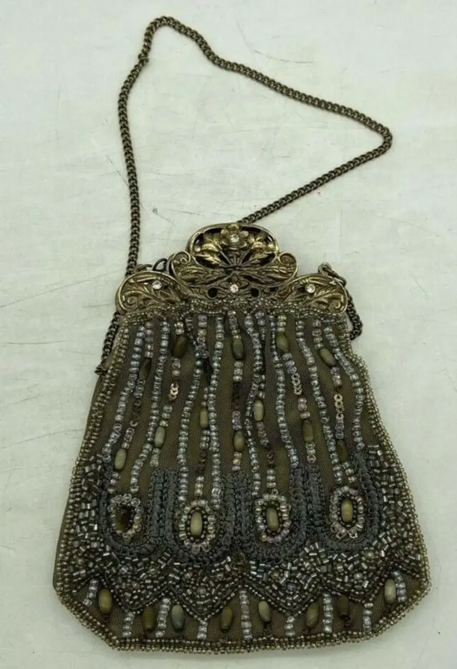 Vintage Olive Green Beaded Clutch